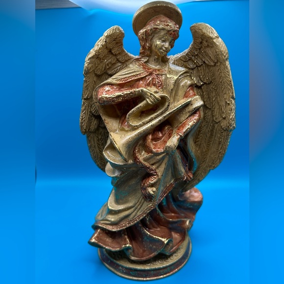 Statue Ange gardien en résine colorée 13cm - Statuette religieuse